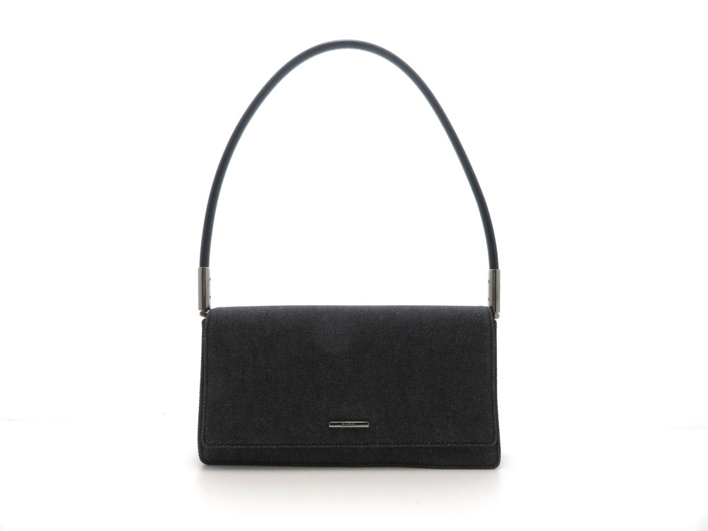 Gucci Accessory Pouch Clutch Black Silver Denim Leather GG